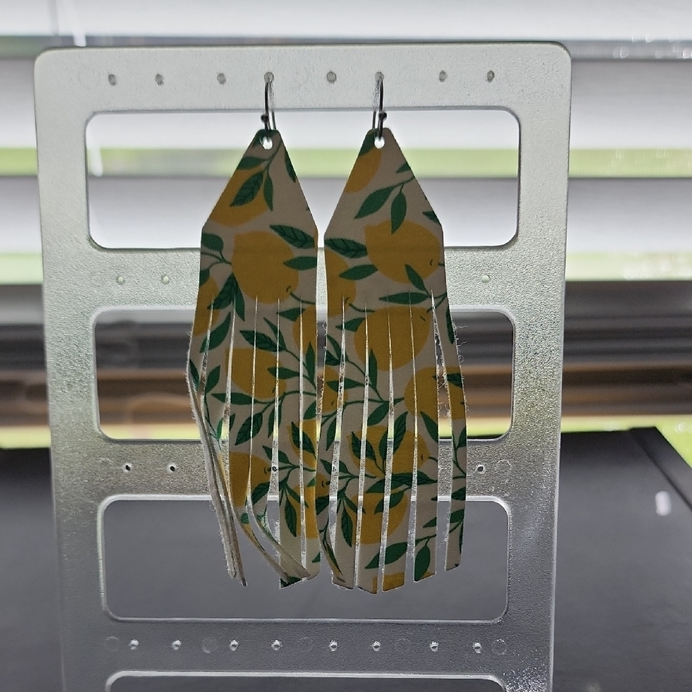 Handmade Lemon Print Fringe Earrings